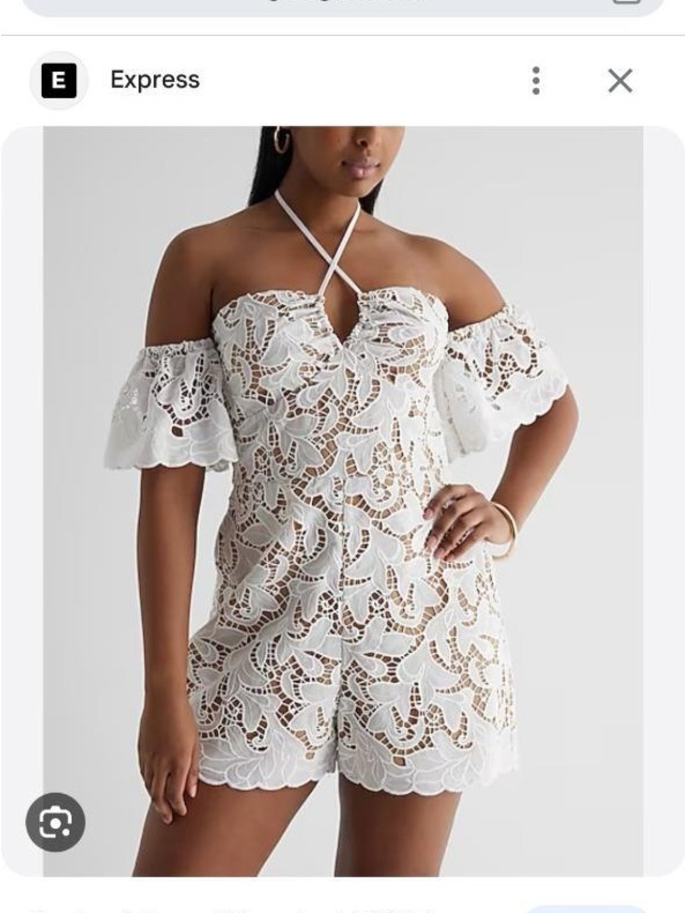 Express White Off-Shoulder Crochet Lace Romper